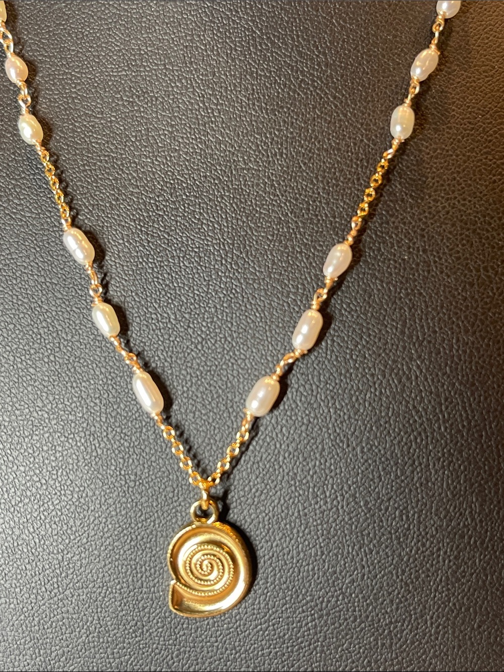 Gold Spiral Pendant Pearl Station Necklace - Women's Jewelry 01954 - Picture 5 of 6